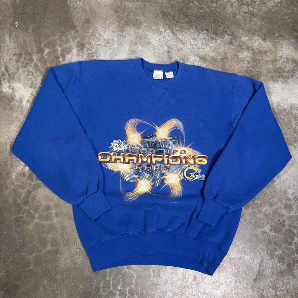 Vintage St Louis Rams Sweatshirt Mens Medium Blue NFL Football Super Bowl Champs